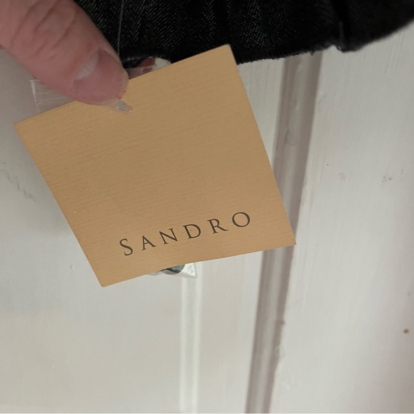 Sandro Black/Charcoal Chambray Jacket with Ruffle Trim size large NWT - Picture 3 of 6